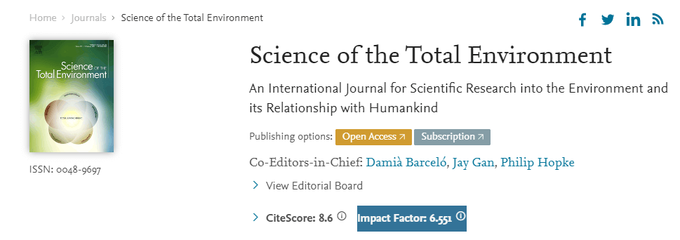 Fator de impacto da Science Of The Total Environment